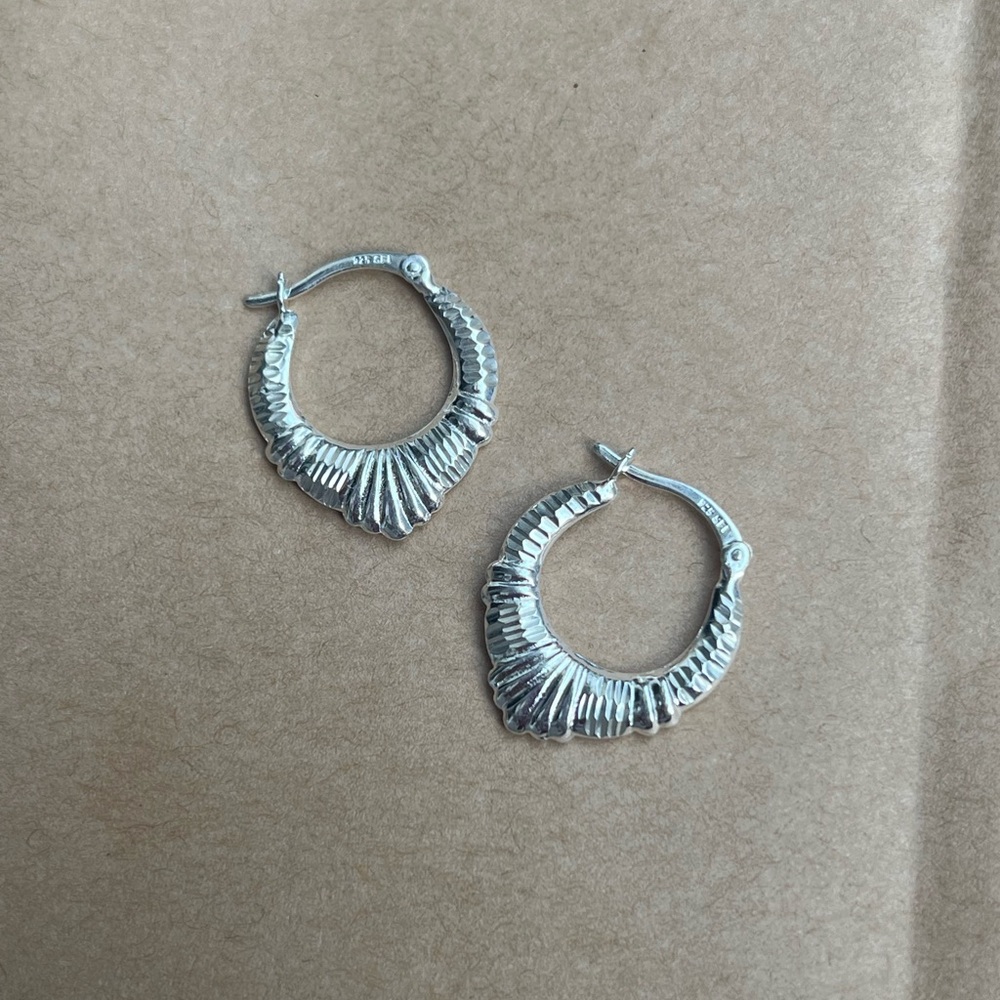 Silver Textured Hoop Earrings